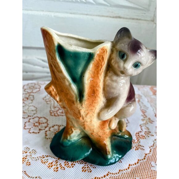 Vintage 1950s Royal Copely Ceramic Cat Climbing Tree Vase - Picture 7 of 10